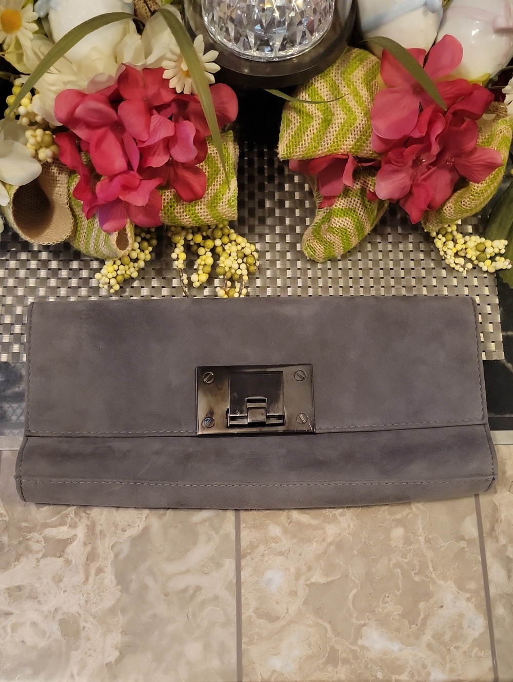 Stuart Weitzman Gray Suede Clutch... EUC
